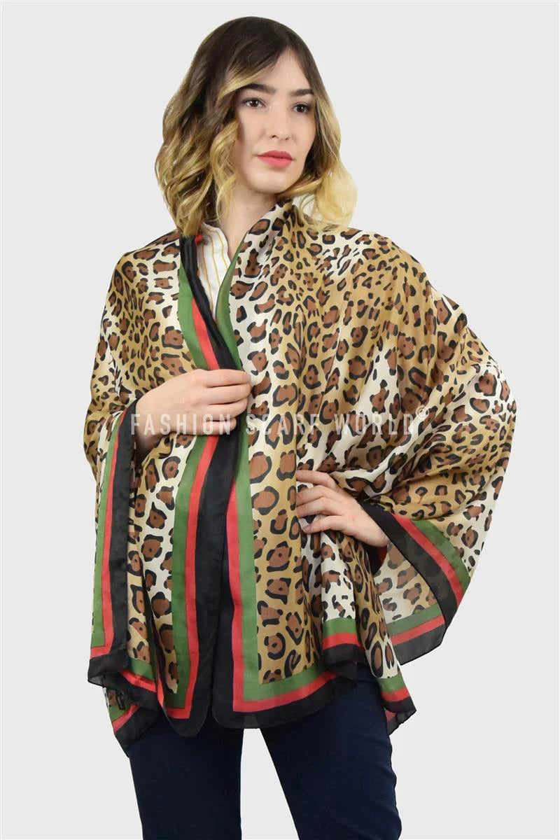 Luxe Leopard Print Silk Scarf – Brown