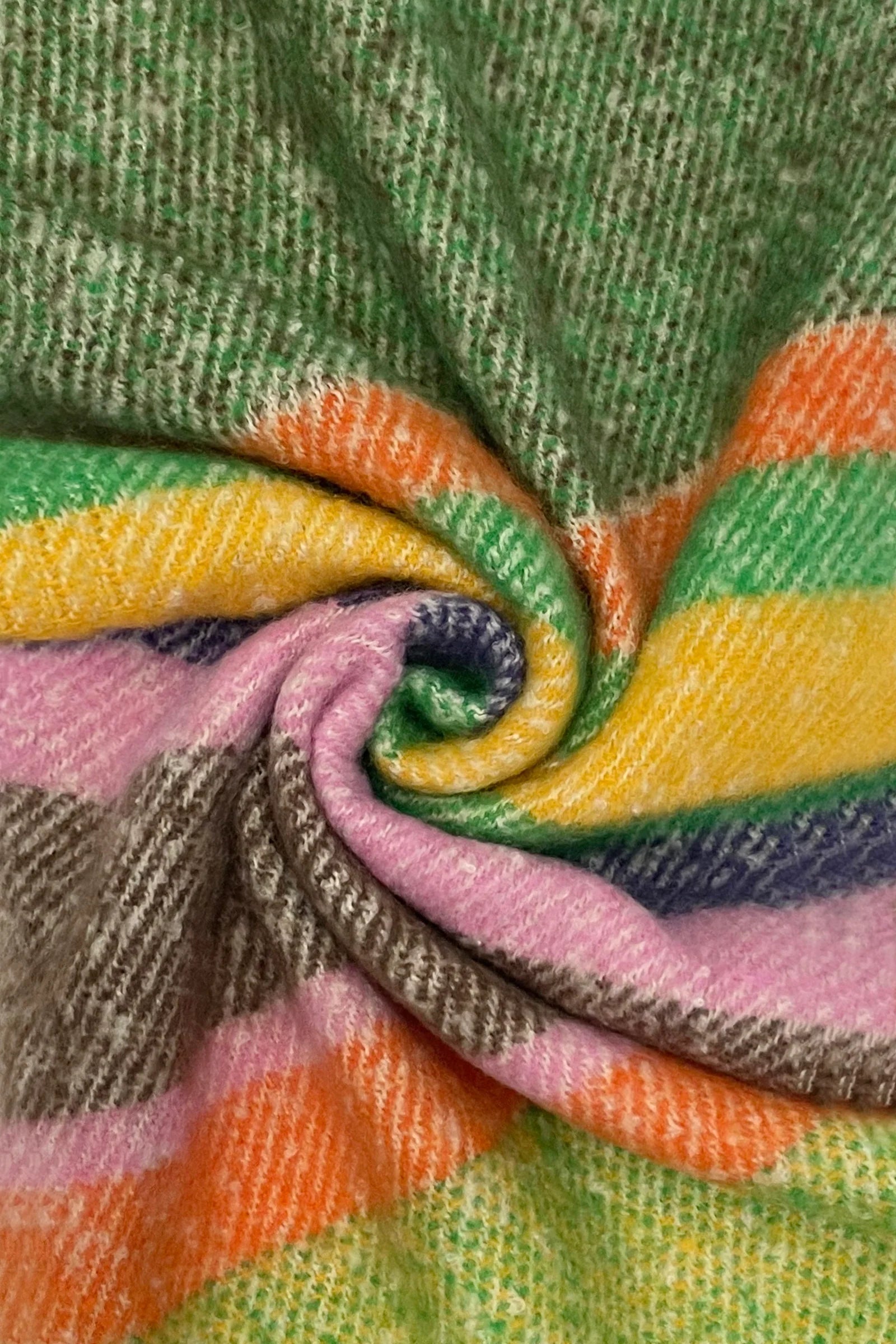 Multi Stripe Blanket Tassel Scarf - Green