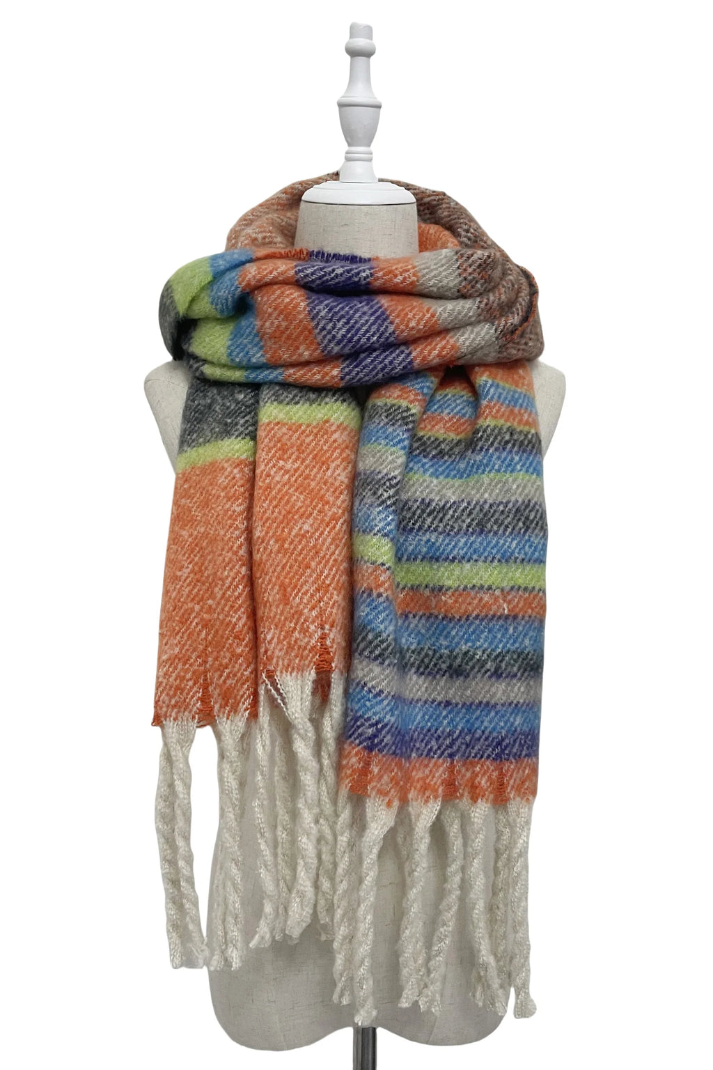 Multi Stripe Blanket Tassel Scarf - Purple