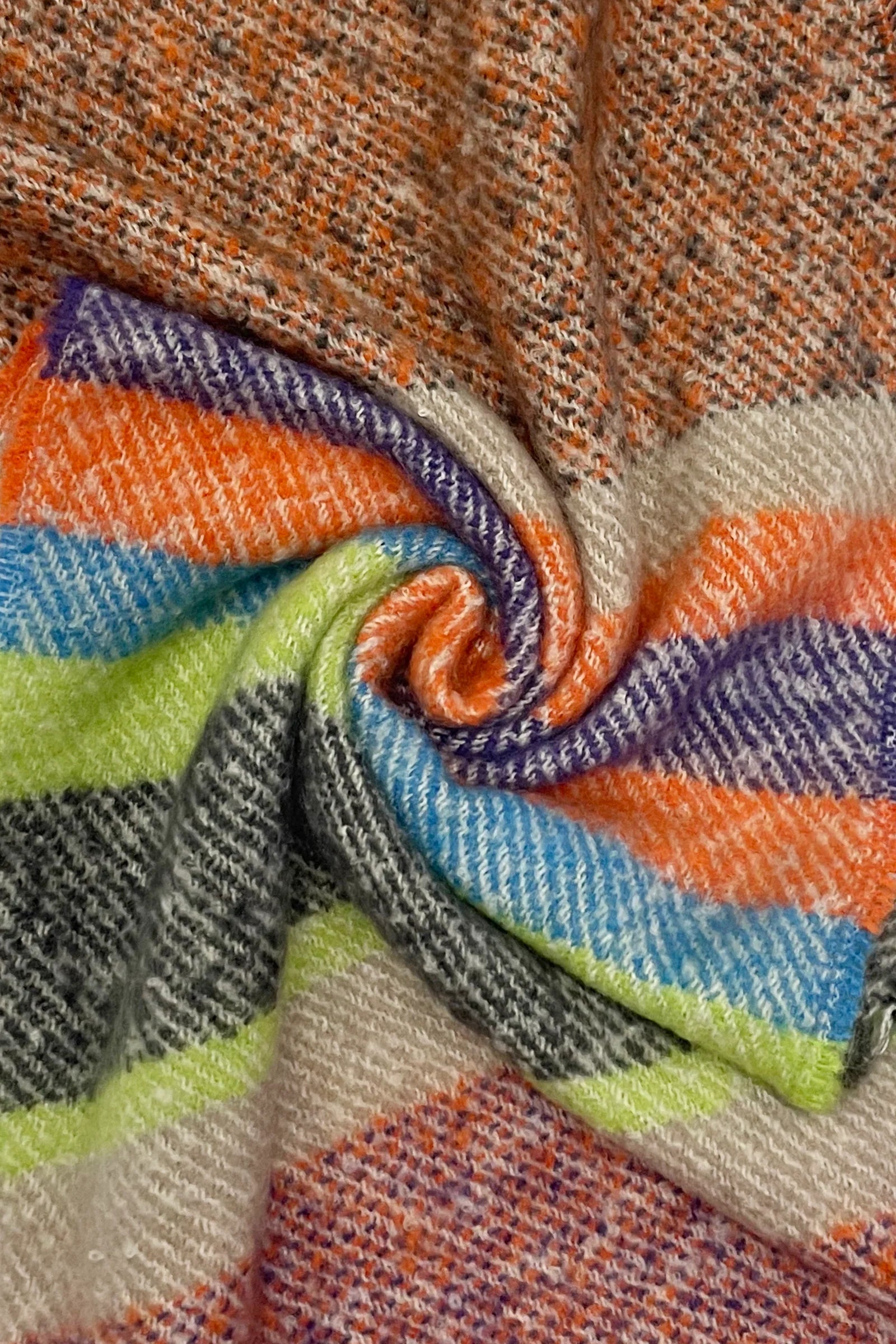 Multi Stripe Blanket Tassel Scarf - Orange