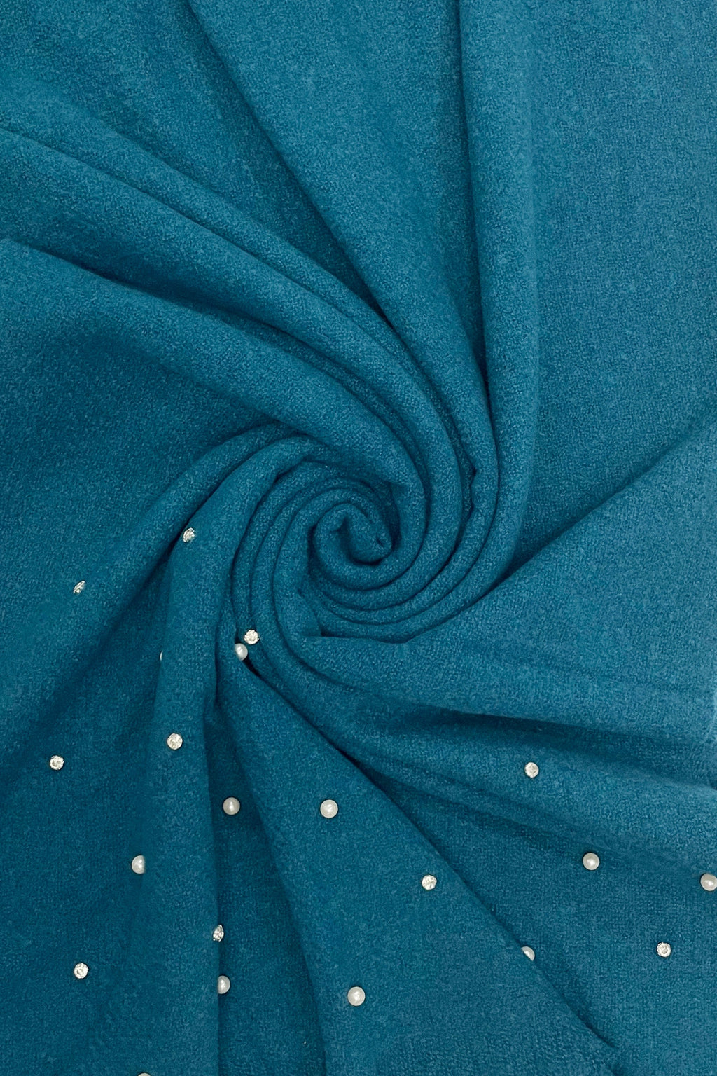Pearl & Diamante Teal Wool Blend Scarf
