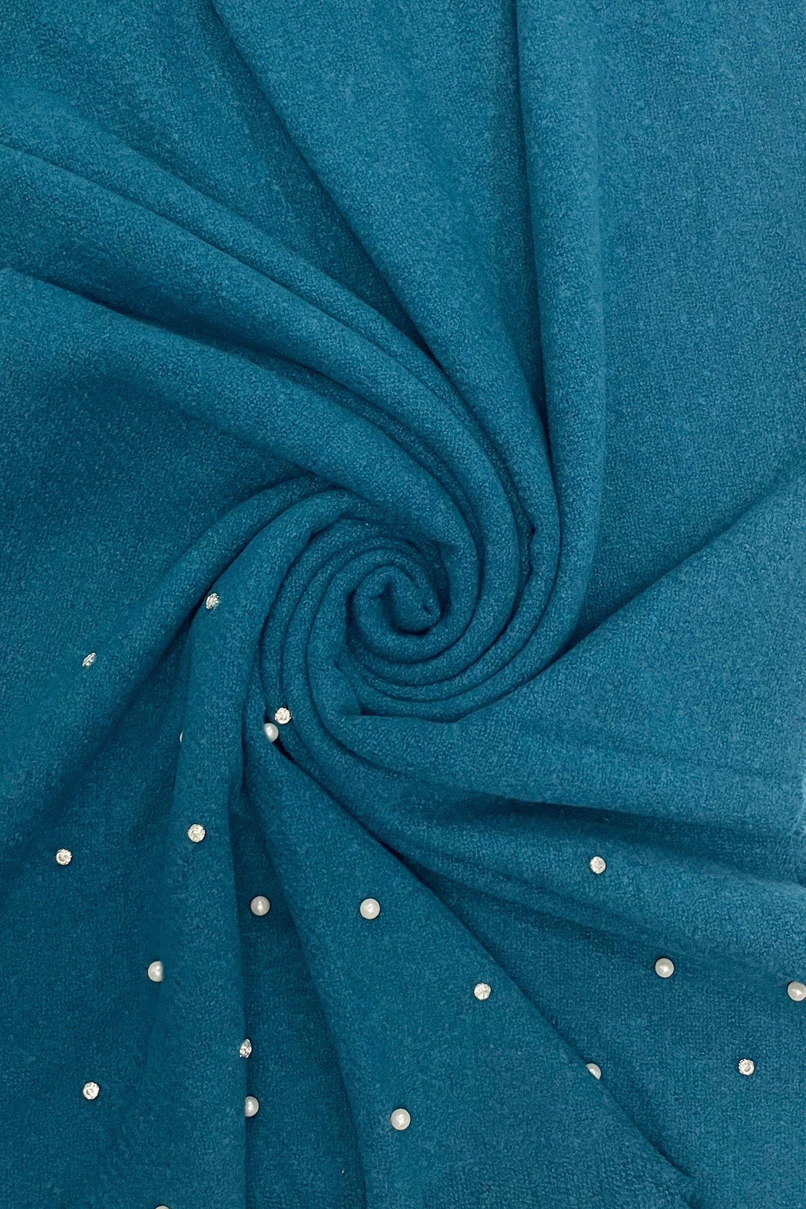 Pearl & Diamante Teal Wool Blend Scarf