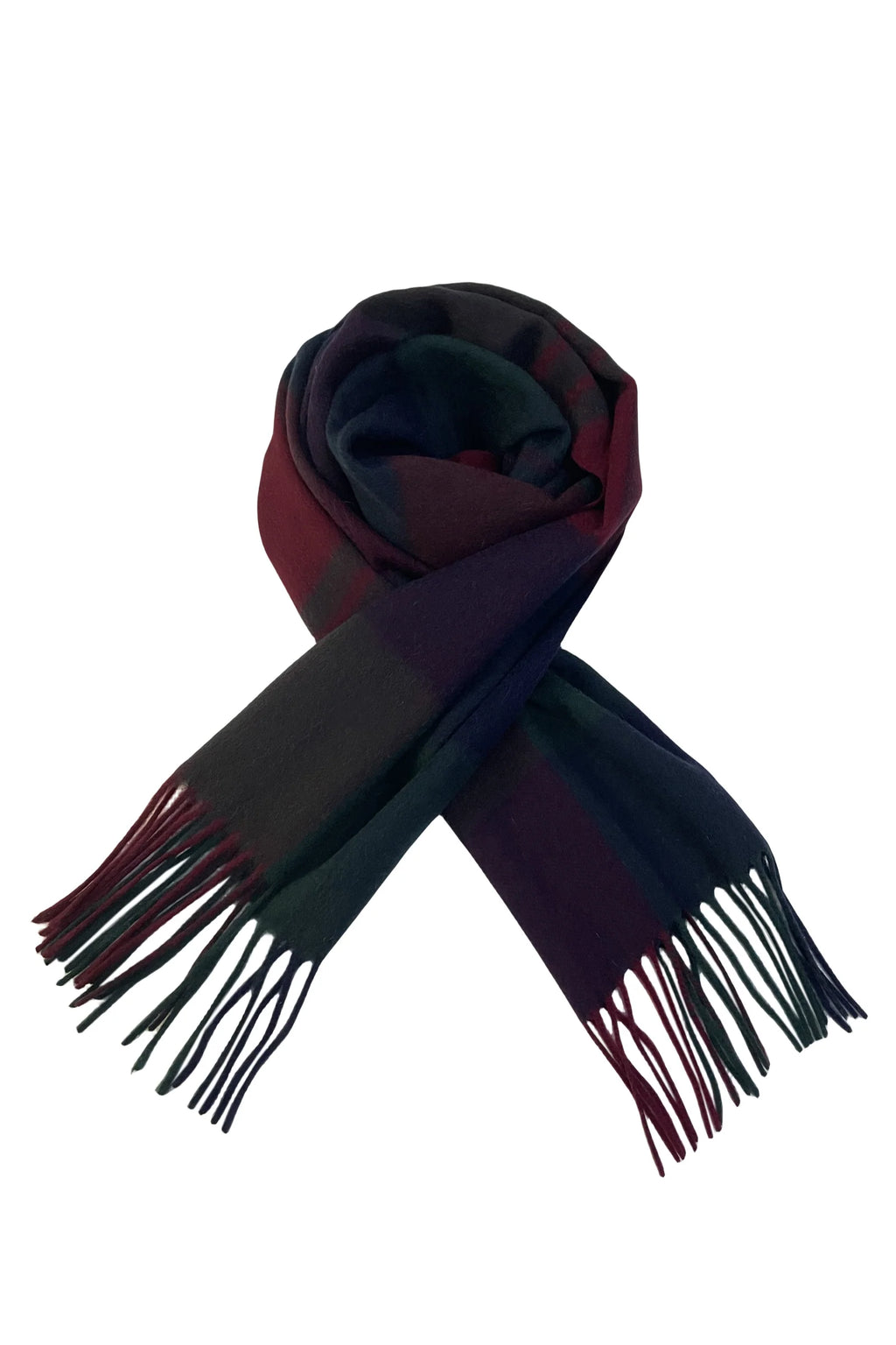 Large Check 100% Wool Tassel Scarf-Green/Red