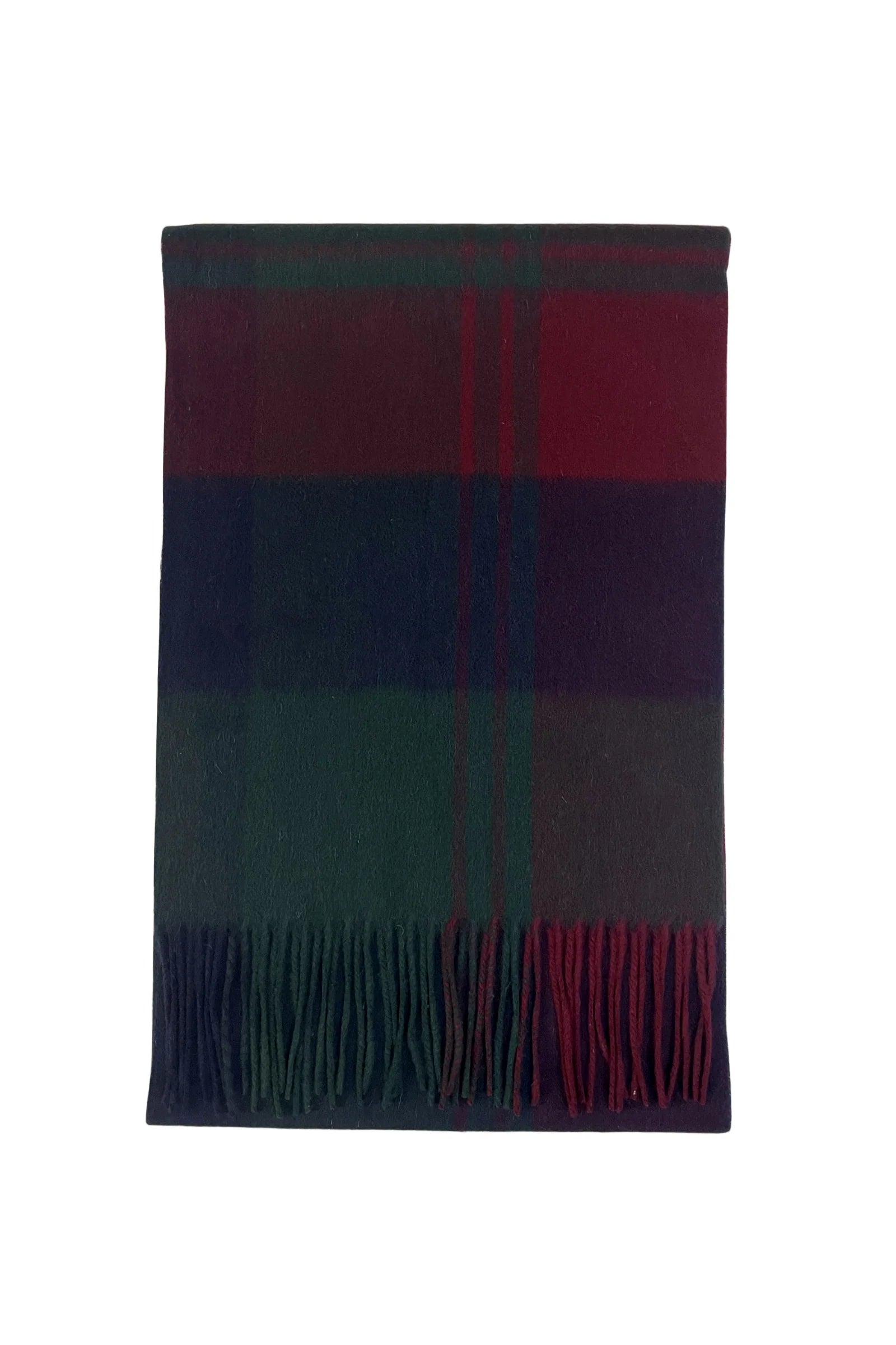 Large Check 100% Wool Tassel Scarf-Green/Red