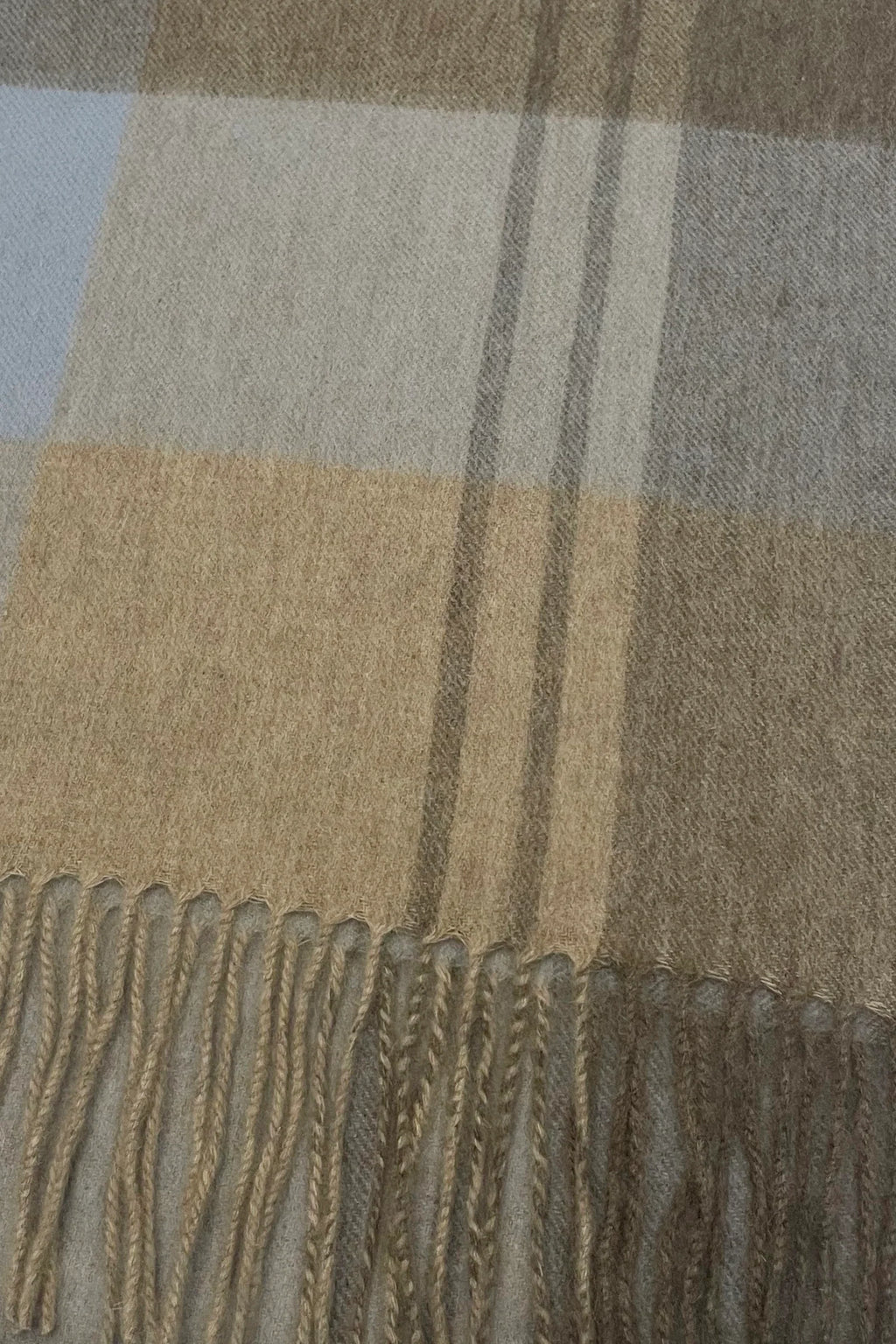 Large Check 100% Wool Tassel Scarf-Blue/Coffee