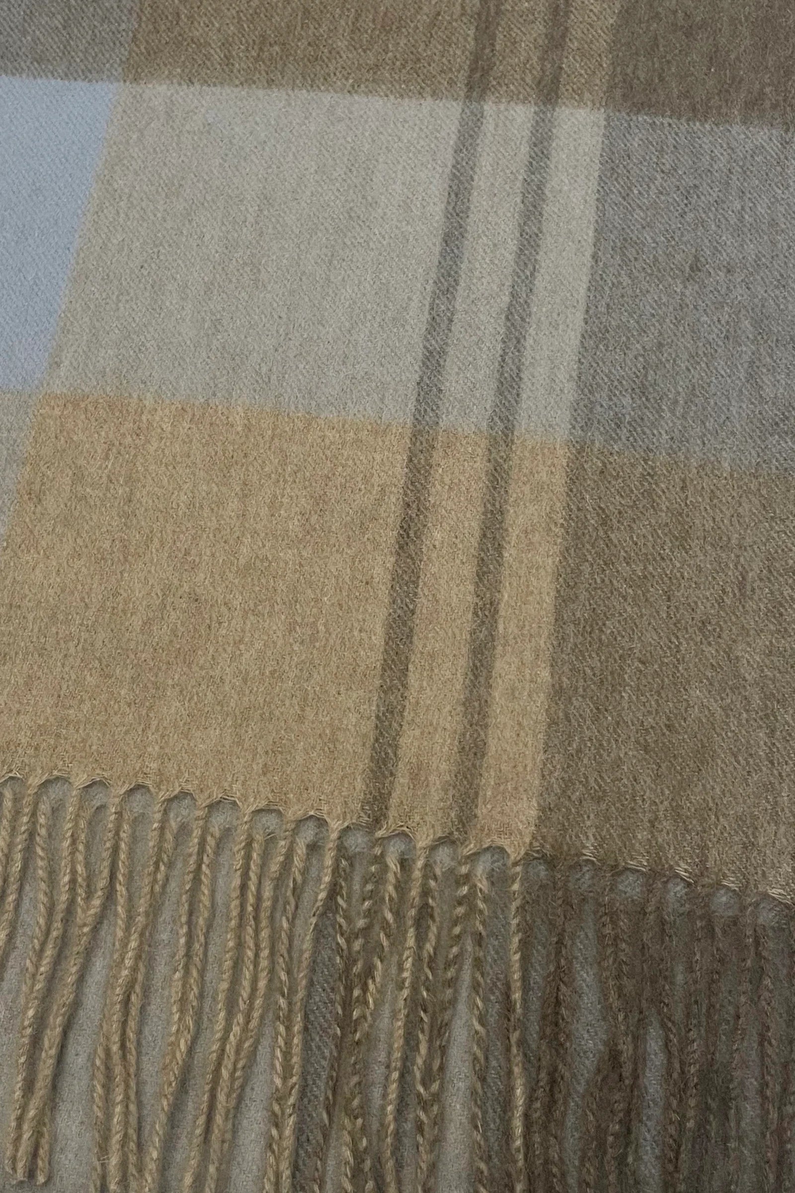 Large Check 100% Wool Tassel Scarf-Blue/Coffee