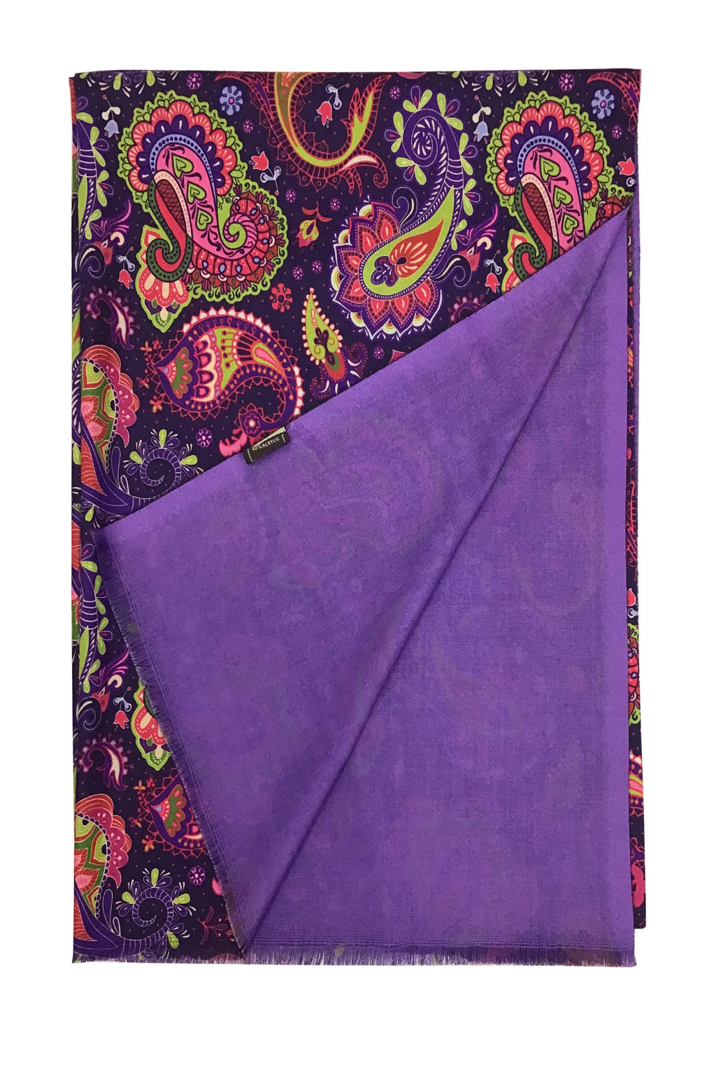 Indian inspired Paisley & Floral Print Wool Tassel Scarf – Purple