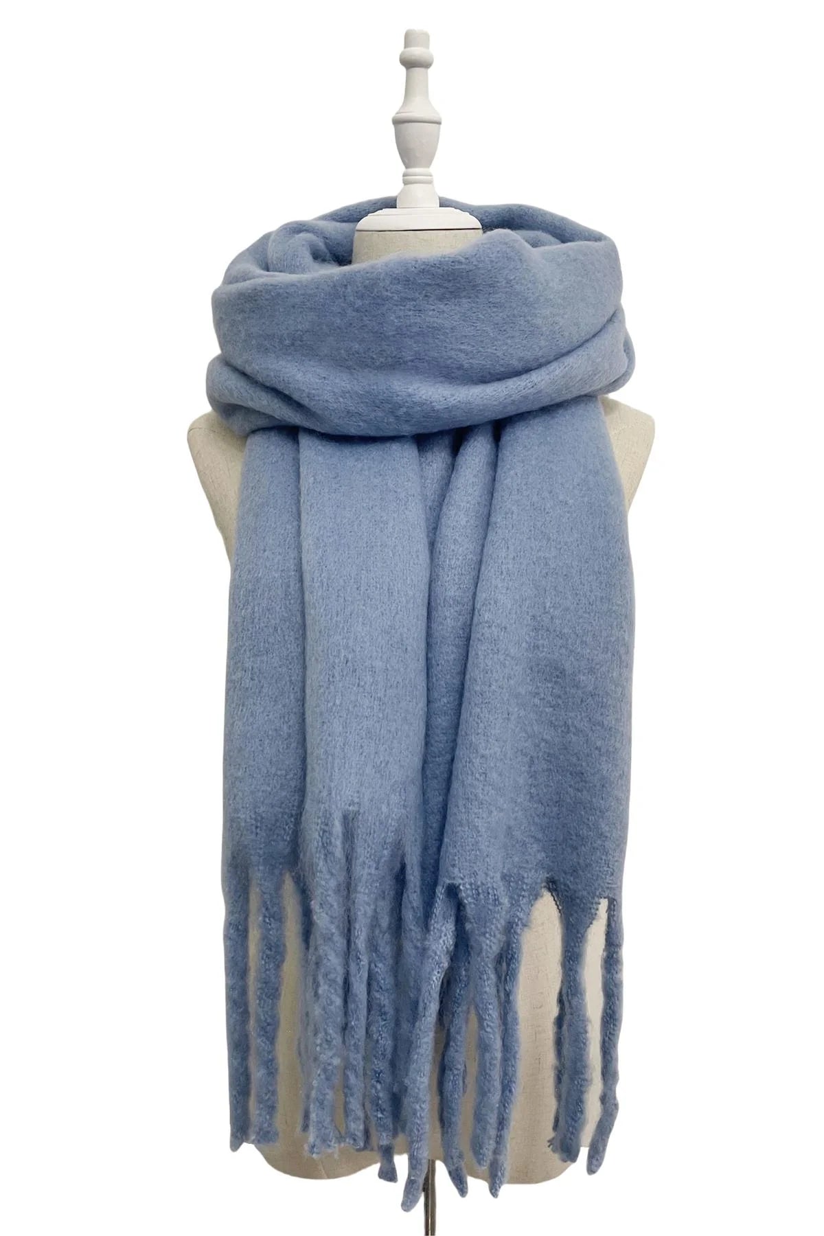 Cosy Plain Blanket Tassel Scarf-Powder Lilac