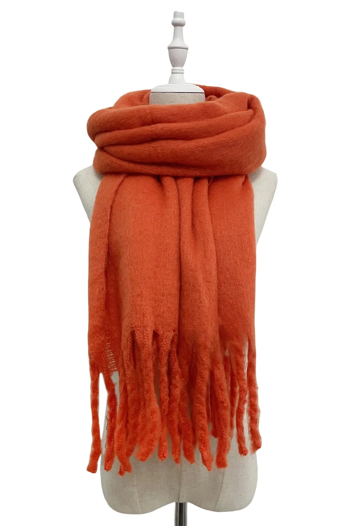 Cosy Plain Blanket Tassel Scarf-Berry Pink