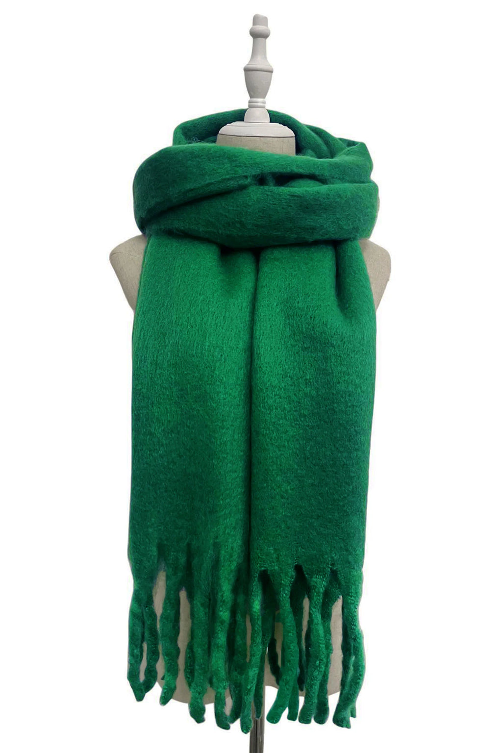 Cosy Plain Blanket Tassel Scarf-Bottle Green