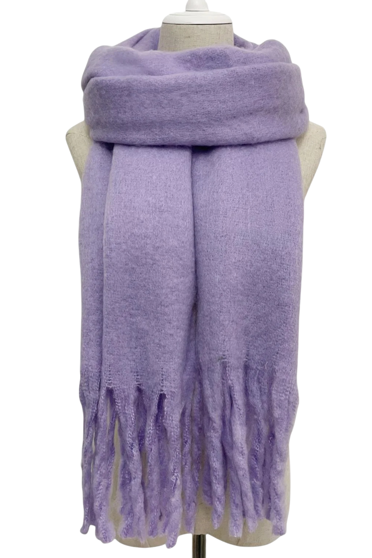 Cosy Plain Blanket Tassel Scarf-Powder Lilac