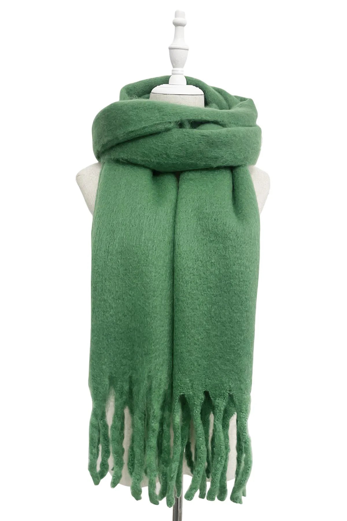 Cosy Plain Blanket Tassel Scarf-Sea Green