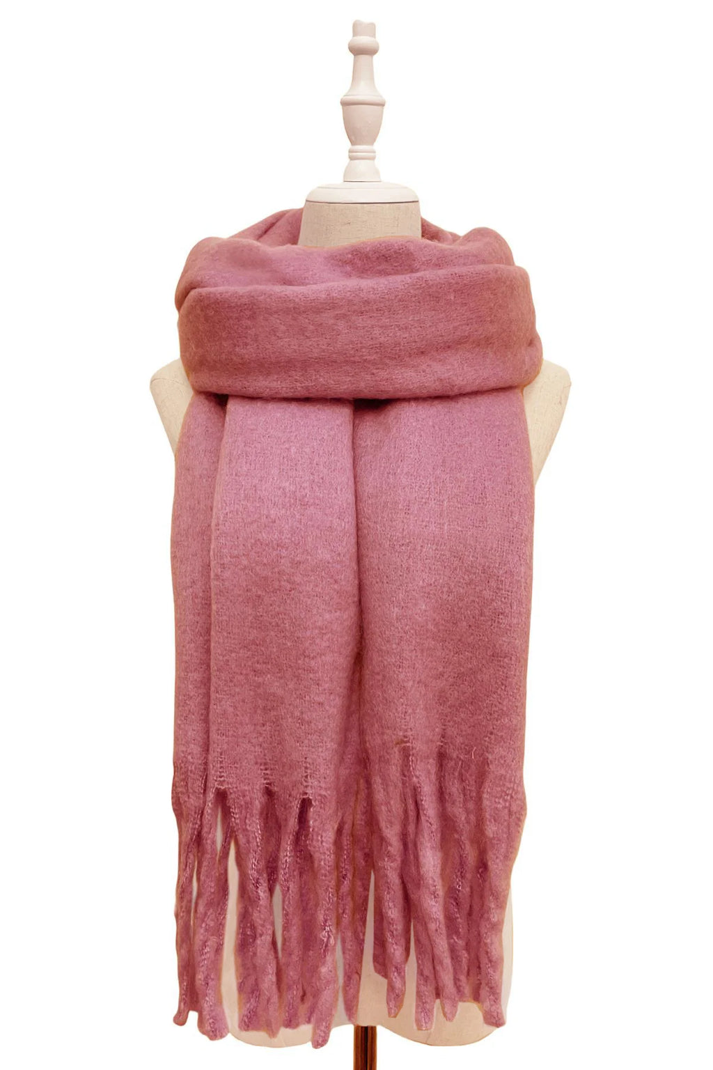 Cosy Plain Blanket Tassel Scarf- Dusty Pink