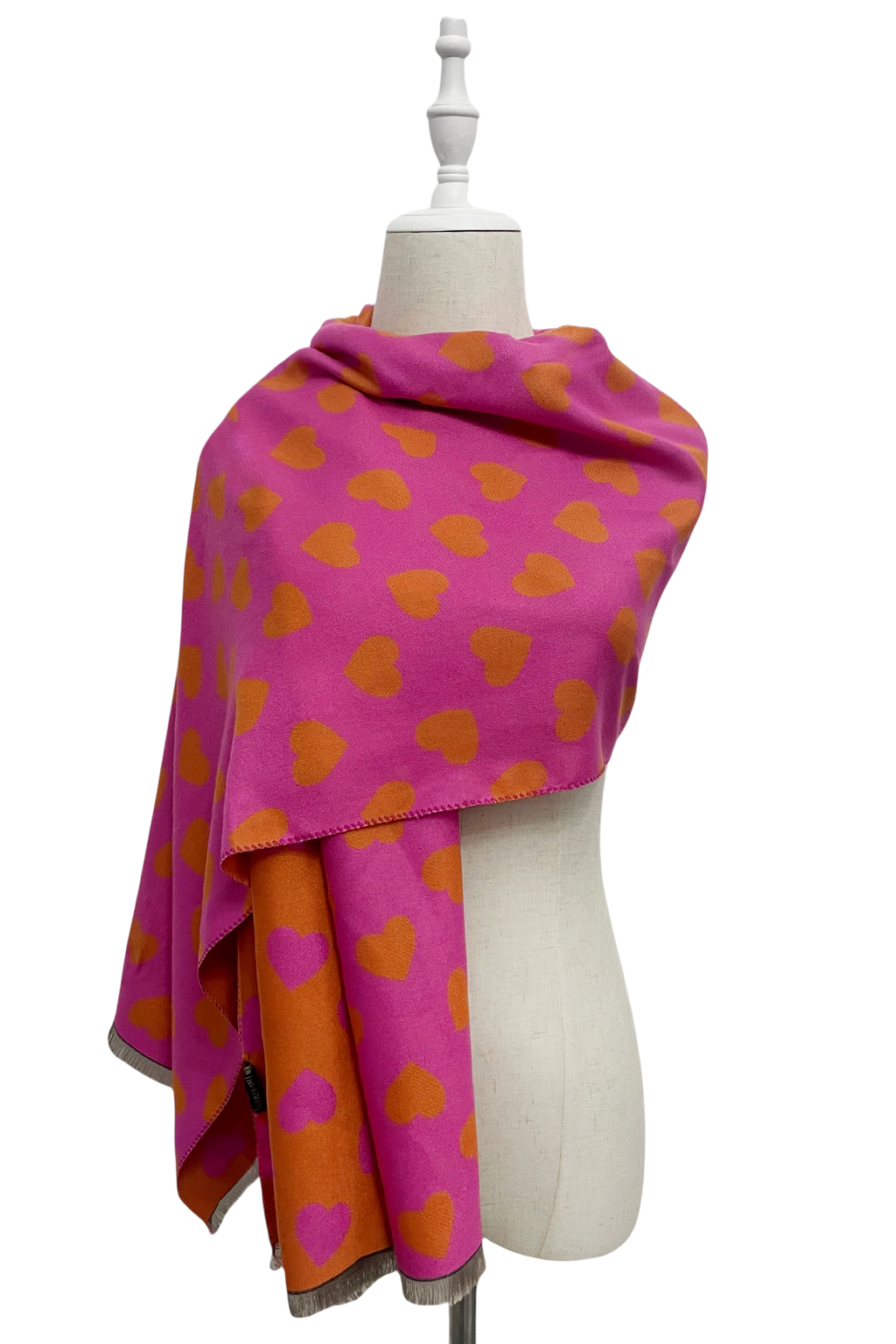 Colorful Love Heart Reversible Scarf – Orange/Pink
