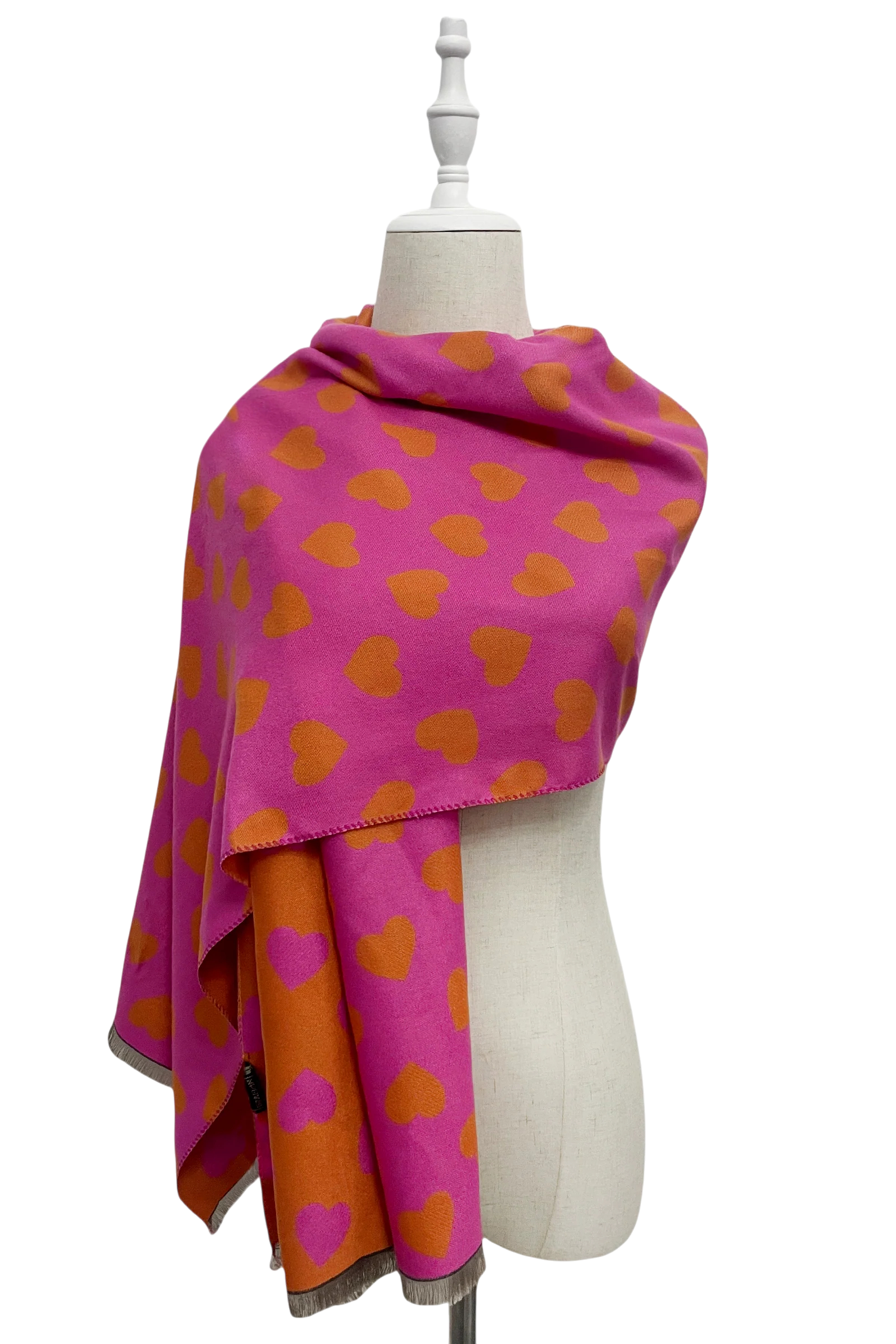 Colorful Love Heart Reversible Scarf – Orange/Pink