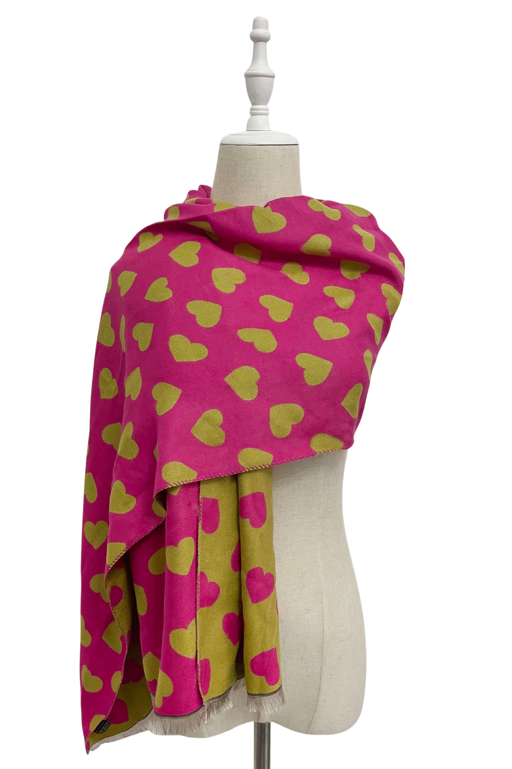 Colorful Love Heart Reversible Scarf – Olive & Fuchsia