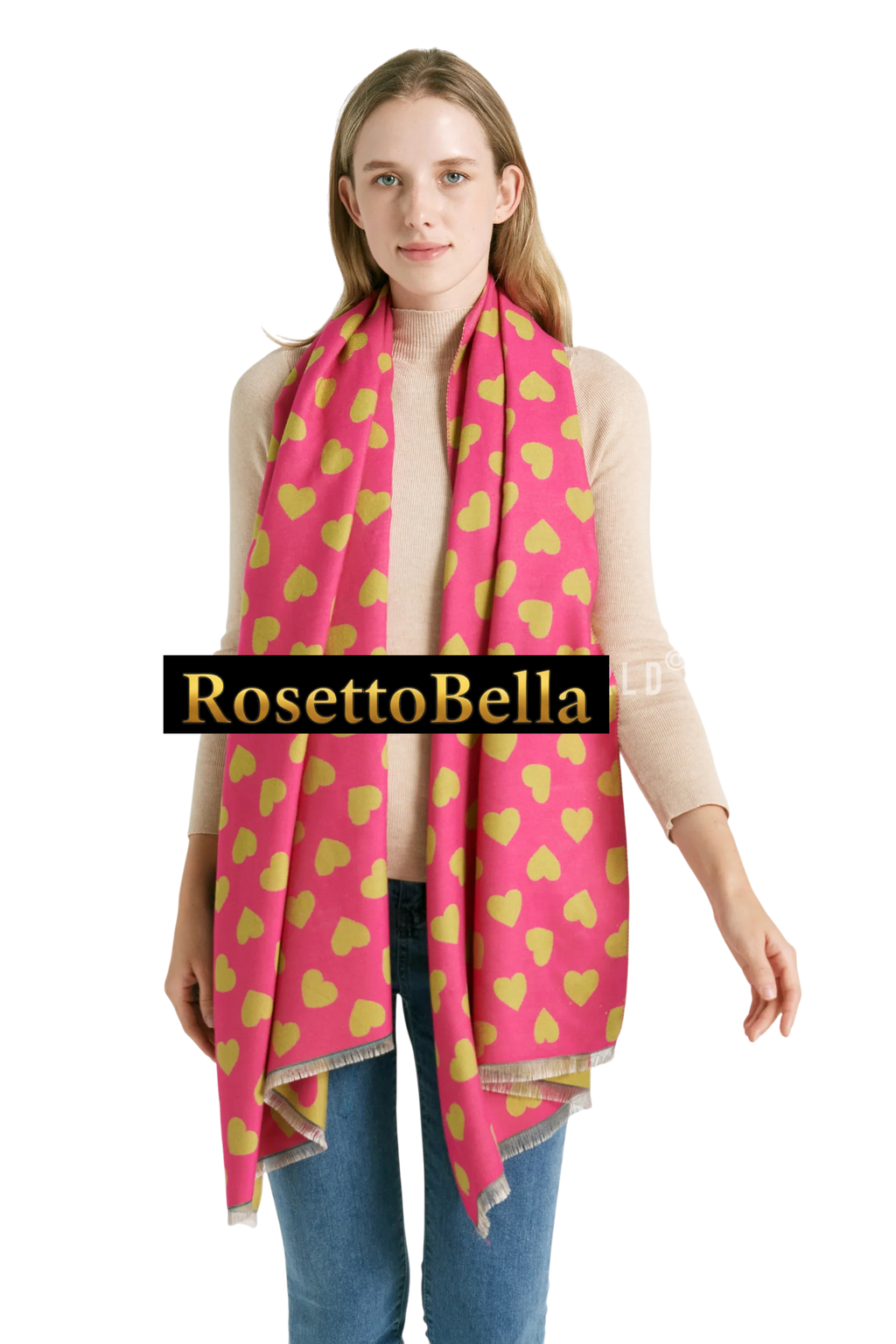 Colorful Love Heart Reversible Scarf – Orange/Pink