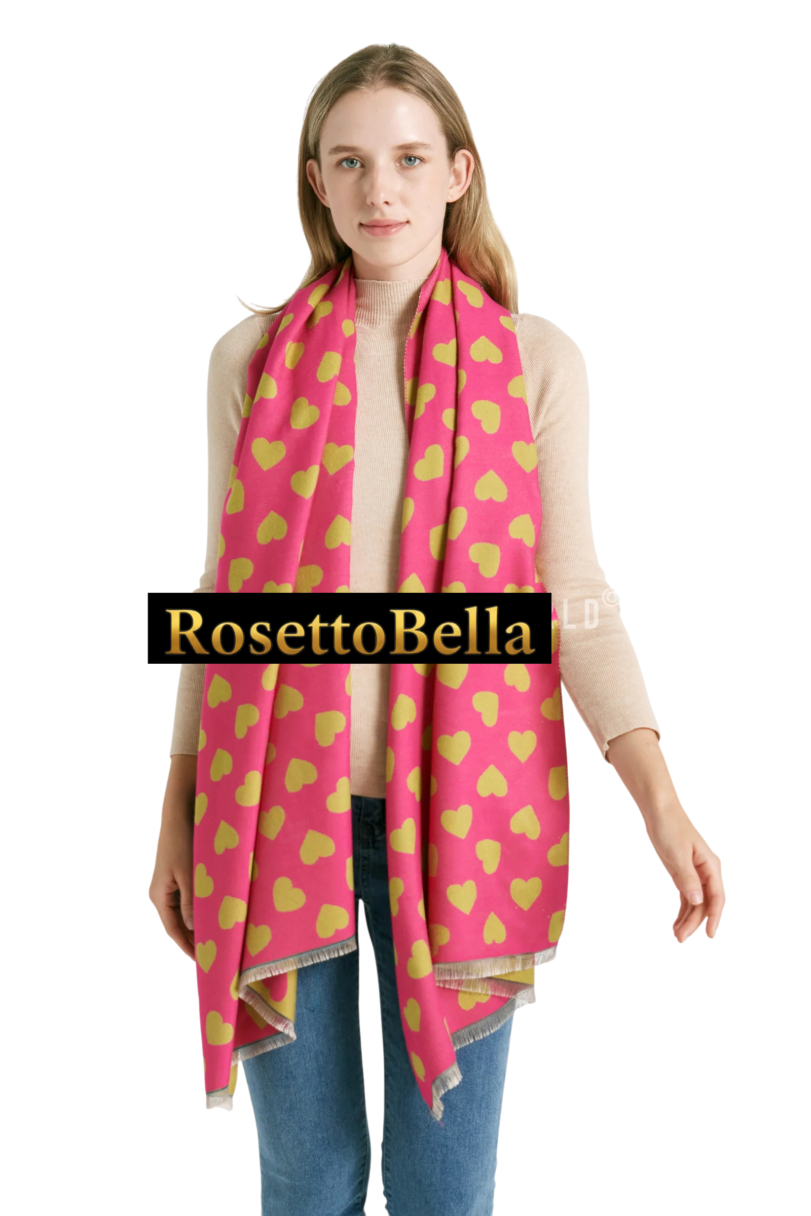 Colorful Love Heart Reversible Scarf – Orange/Pink