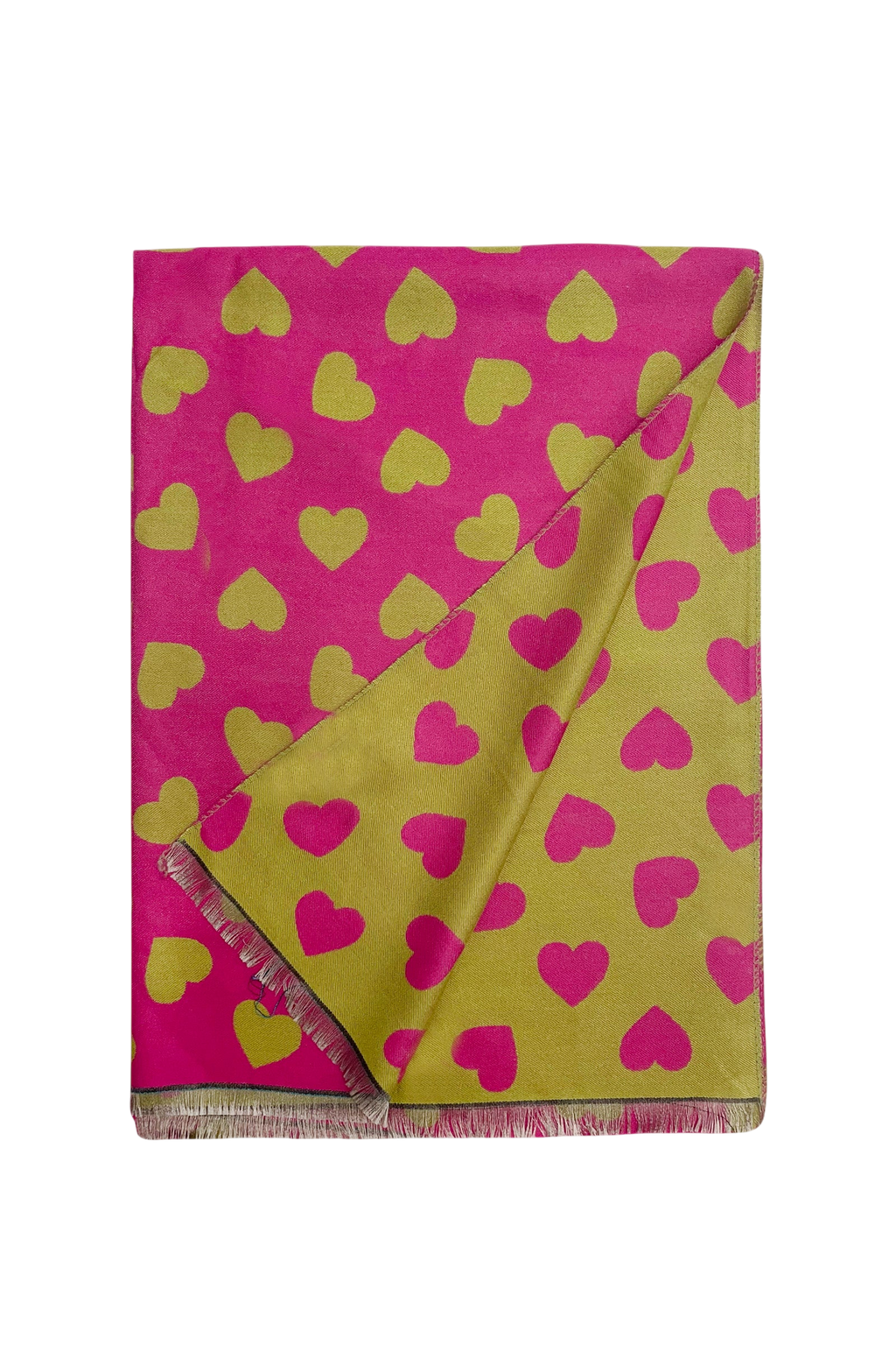 Colorful Love Heart Reversible Scarf – Olive & Fuchsia