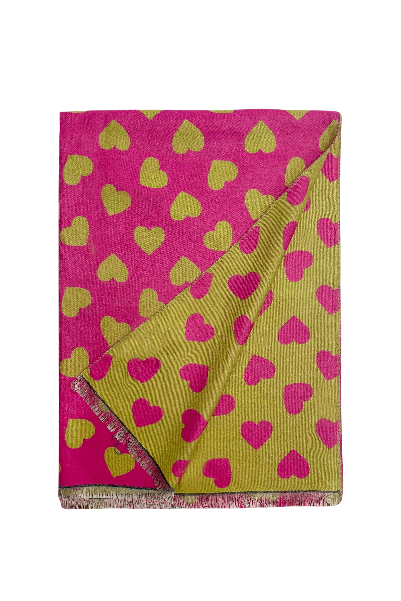 Colorful Love Heart Reversible Scarf – Olive & Fuchsia
