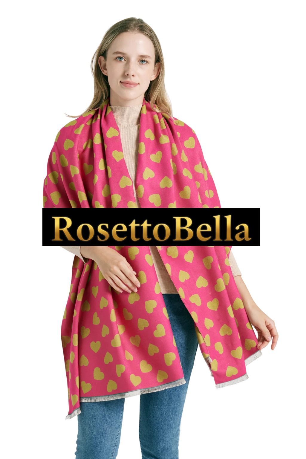 Colorful Love Heart Reversible Scarf – Orange/Pink