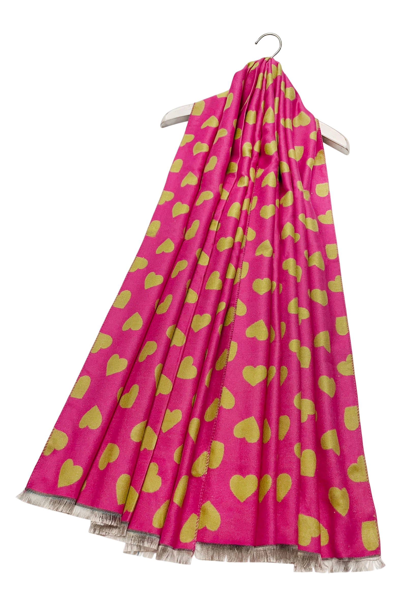 Colorful Love Heart Reversible Scarf – Olive & Fuchsia