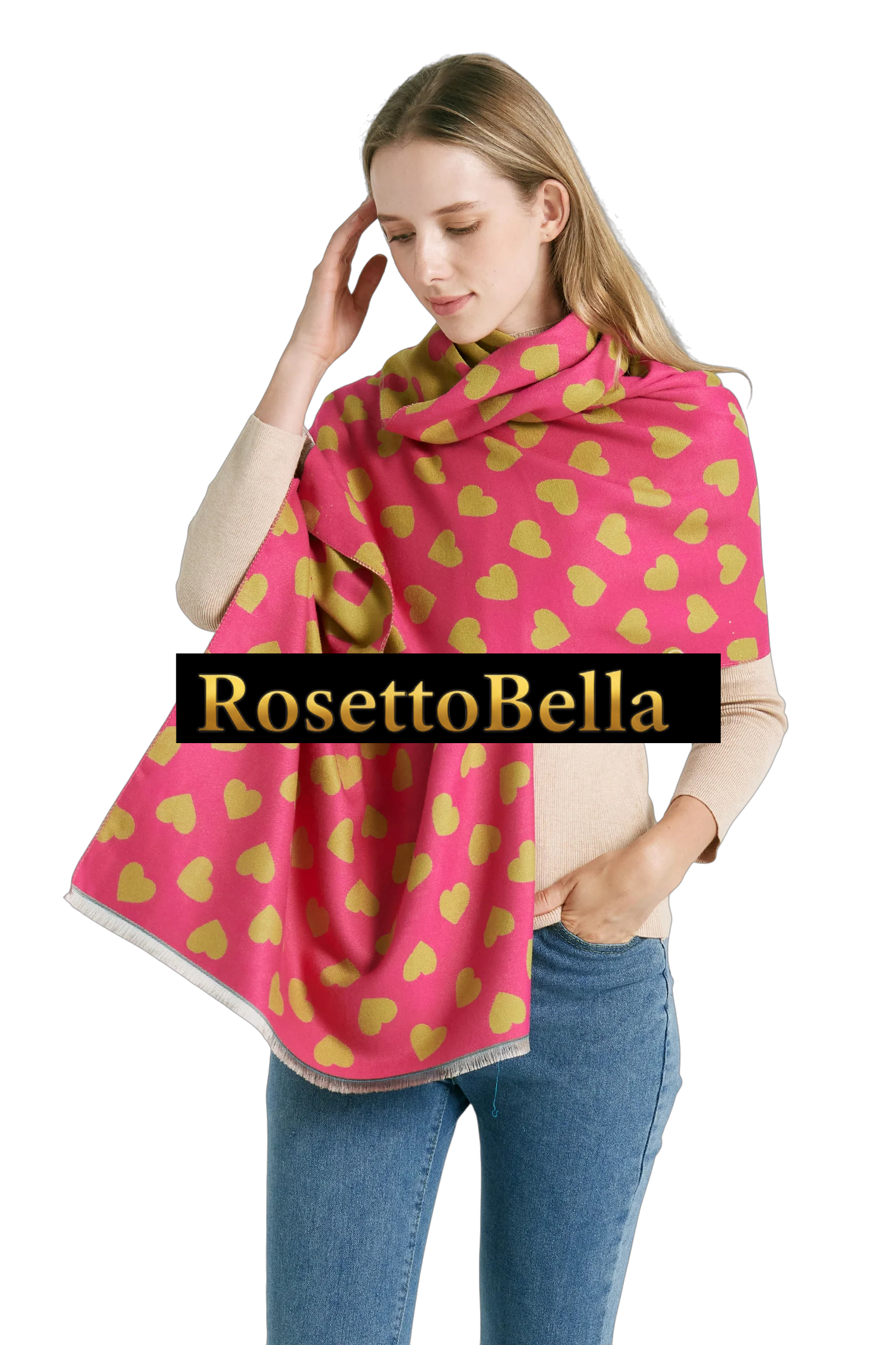 Colorful Love Heart Reversible Scarf – Orange/Pink