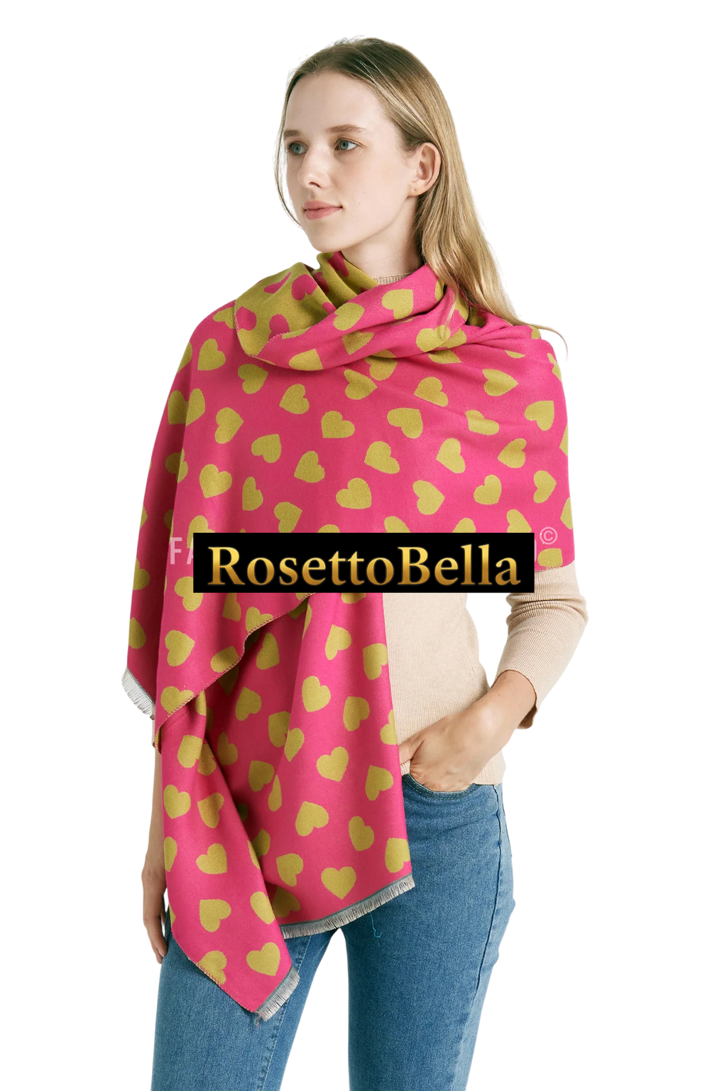 Colorful Love Heart Reversible Scarf – Orange/Pink