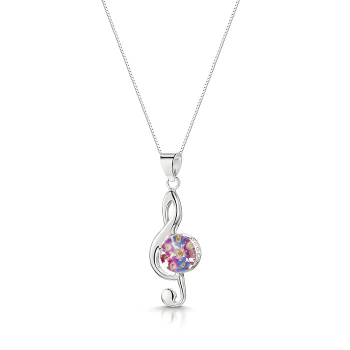 Sterling Silver Treble Clef Pendant Necklace with Real Flowers – Purple Haze Collection (Copy)