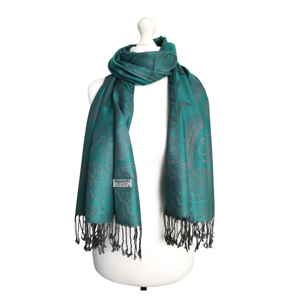 Super Soft Pashmina Scarf Shawl Wrap – Teal/Green Paisley