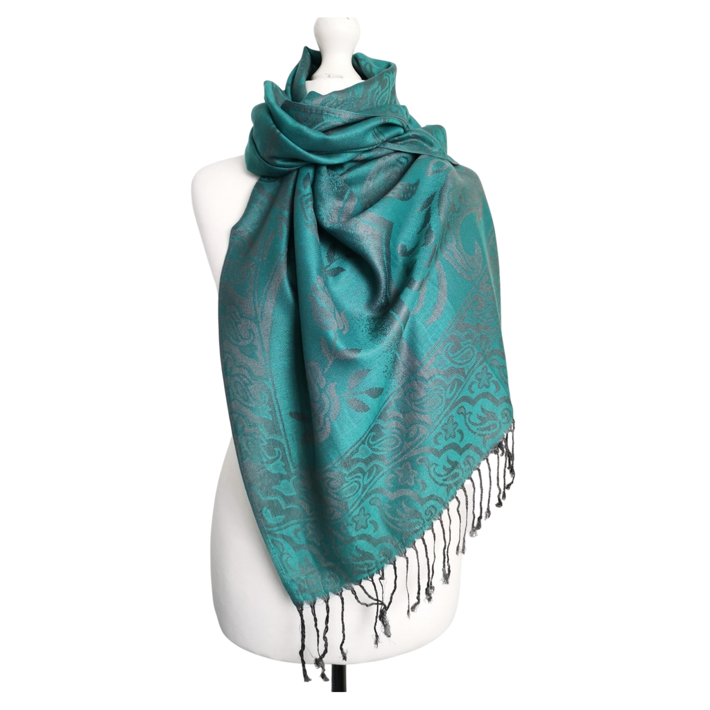 Super Soft Pashmina Scarf Shawl Wrap – Teal/Green Paisley