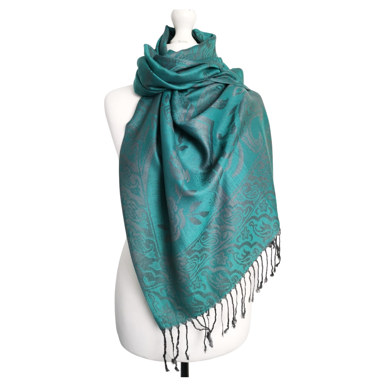 Super Soft Pashmina Scarf Shawl Wrap – Teal/Green Paisley