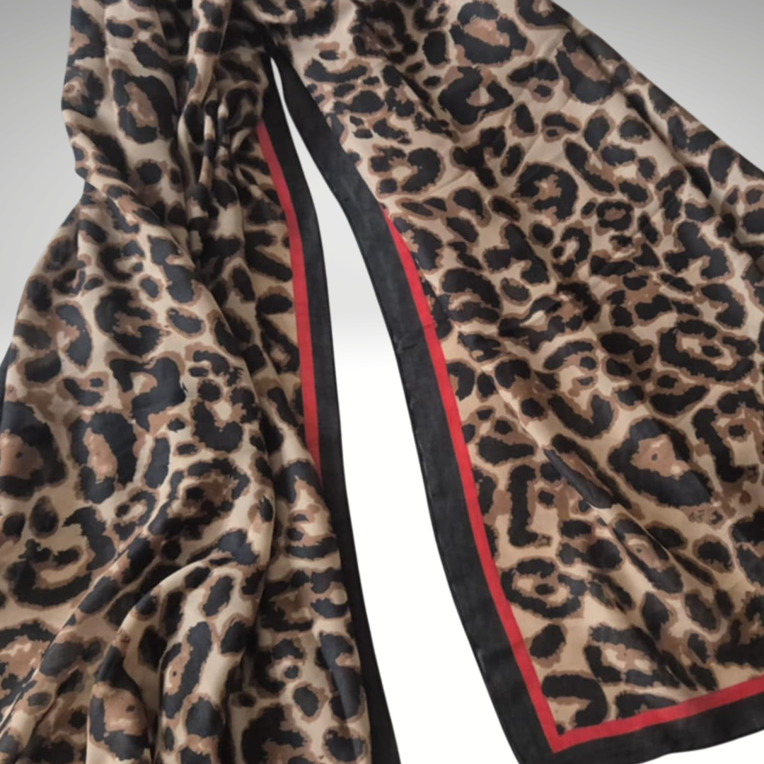 Luxe Leopard Print Scarf – Brown-Red