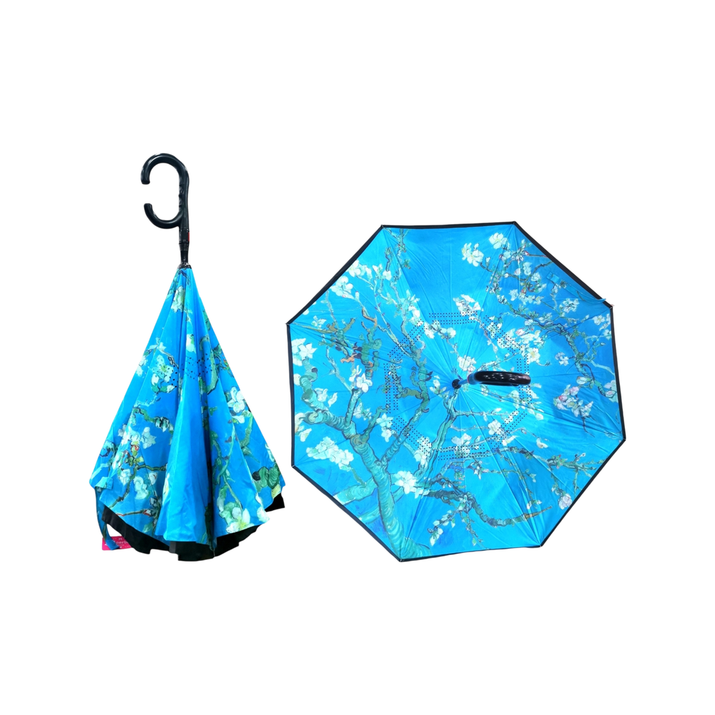 Van Gogh Almond Blossom Automatic Upside Down Umbrella with C-Handle