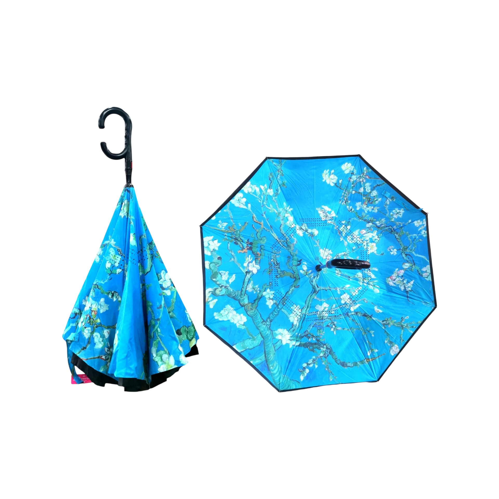 Van Gogh Almond Blossom Automatic Upside Down Umbrella with C-Handle