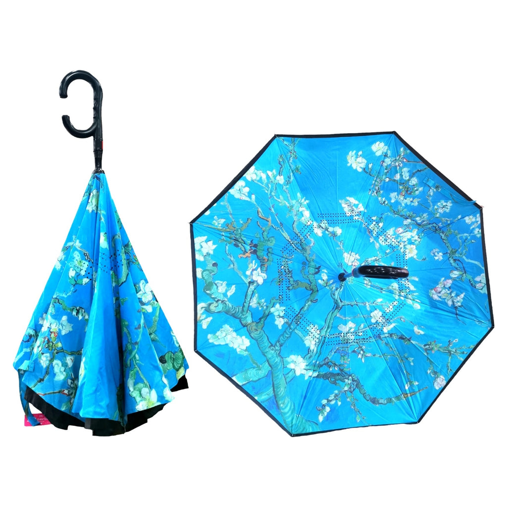 Van Gogh Almond Blossom Automatic Upside Down Umbrella with C-Handle