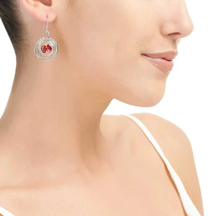 Sterling Silver Circle Drop Earrings with Real Poppy Flowers – Handmade Jewellery
