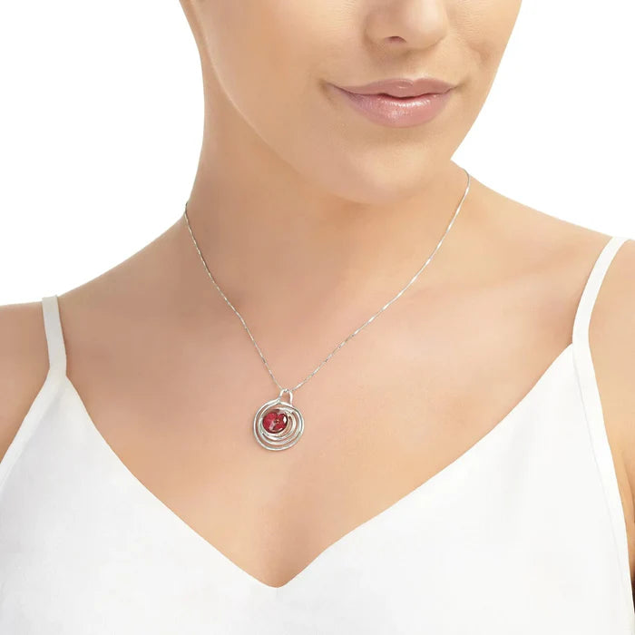 Sterling Silver Spiral Pendant Necklace with Real Mini Poppy Flower