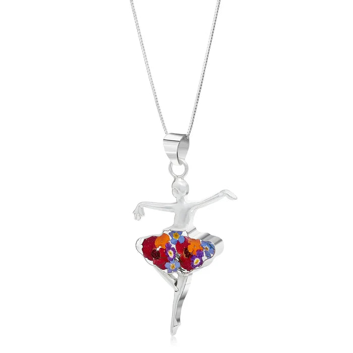 Sterling Silver Ballerina Pendant Necklace with Real Flowers – Handmade Jewellery
