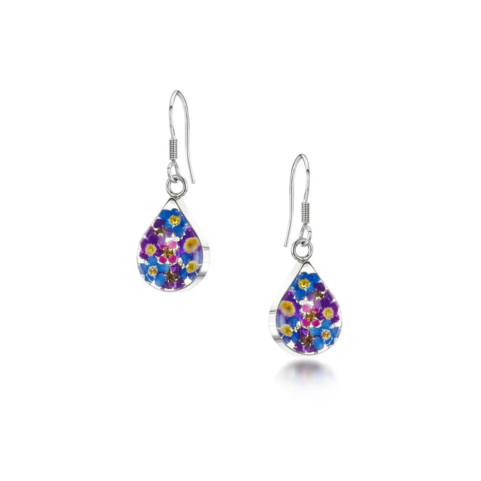 Sterling Silver Teardrop Earrings with Real Flowers – Purple Haze Collection