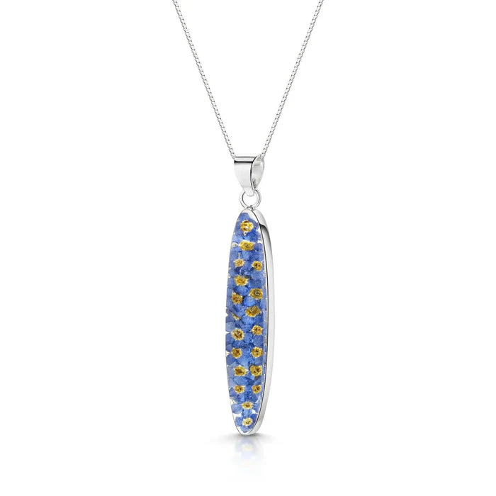 Silver Necklace - Forget-me-not - Tapered Oval