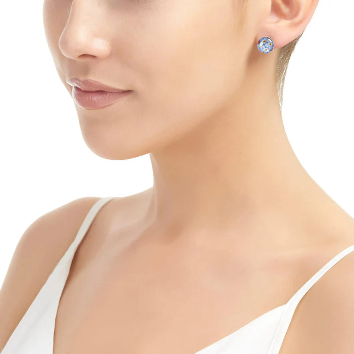 Sterling Silver Stud Earrings with Real Forget-Me-Not Flowers
