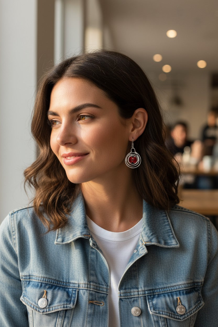Sterling Silver Circle Drop Earrings with Real Poppy Flowers – Handmade Jewellery
