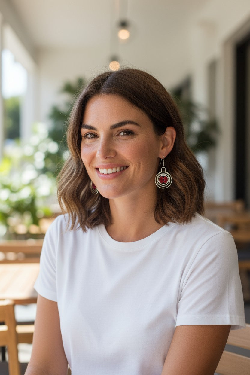 Sterling Silver Circle Drop Earrings with Real Poppy Flowers – Handmade Jewellery