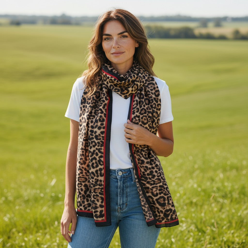 Luxe Leopard Print Scarf – Brown-Red