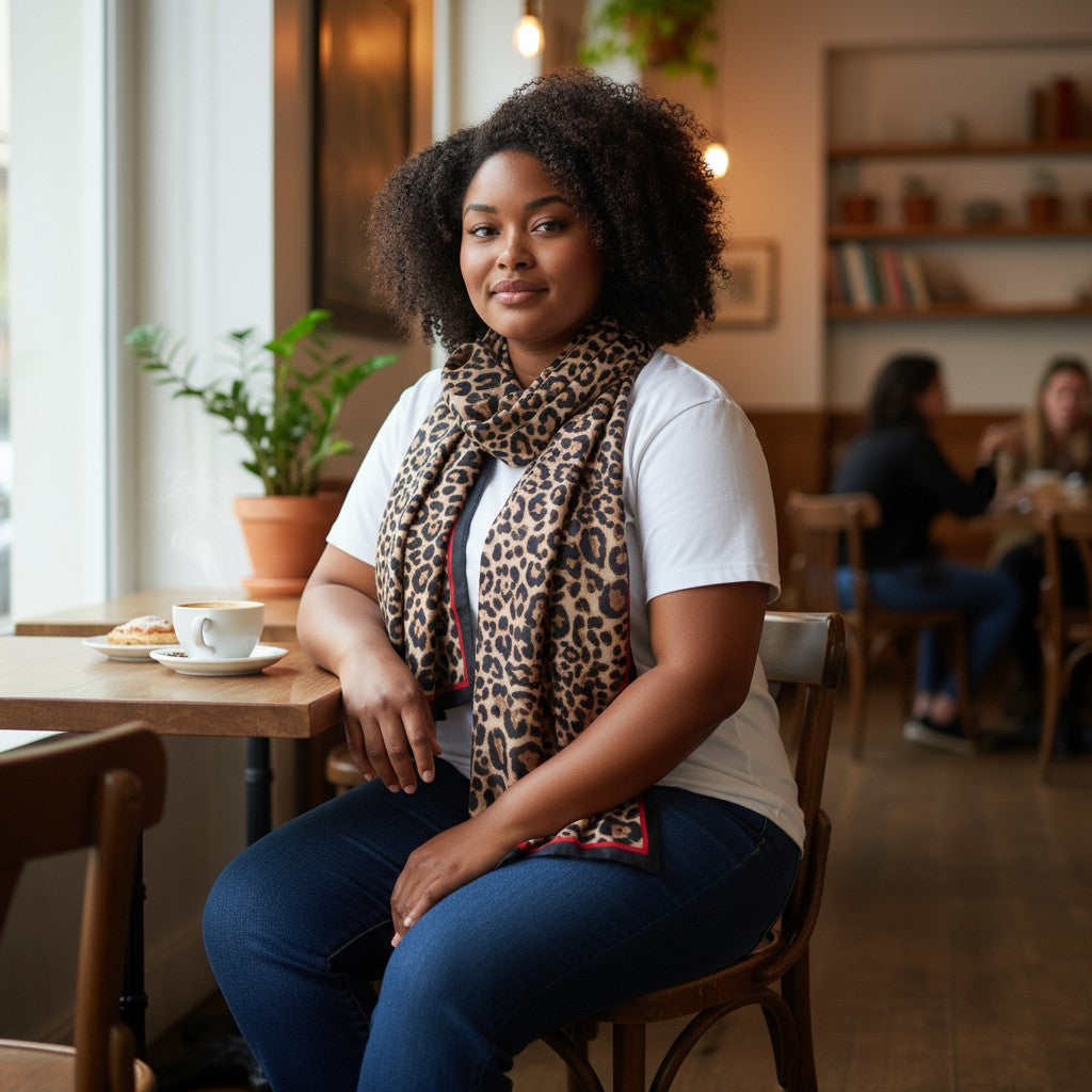 Luxe Leopard Print Scarf – Brown-Red