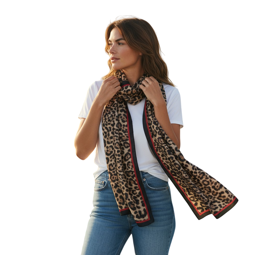 Luxe Leopard Print Scarf – Brown-Red