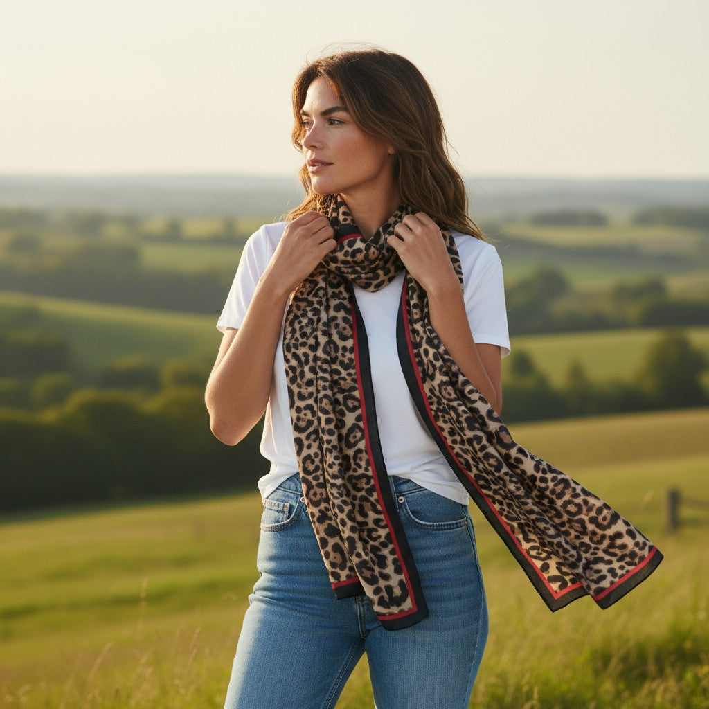 Luxe Leopard Print Scarf – Brown-Red
